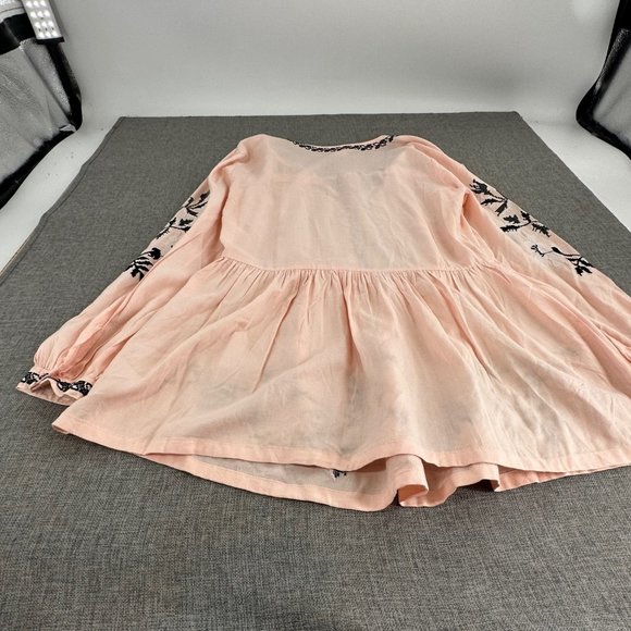Venus Peachy Pink Top Embroidered Long Sleeve Boho Loose Fit Pleated Small - Picture 15 of 16
